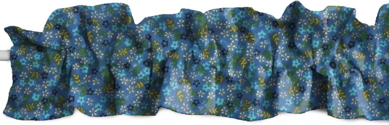 Cotton Small Flowers Allover Print Sleeve Topper Window Valance Top Bottom Ruffle Home Décor Bedroom Nursery Kitchen Window (72" Wide x 7" Tall, Blue)